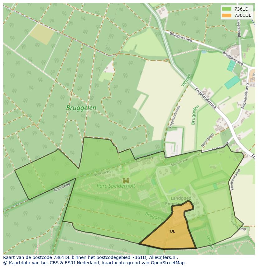 Afbeelding van het postcodegebied 7361 DL op de kaart.