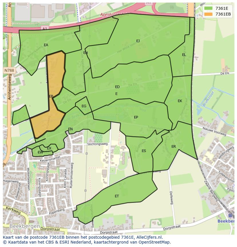 Afbeelding van het postcodegebied 7361 EB op de kaart.