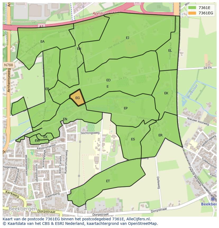 Afbeelding van het postcodegebied 7361 EG op de kaart.