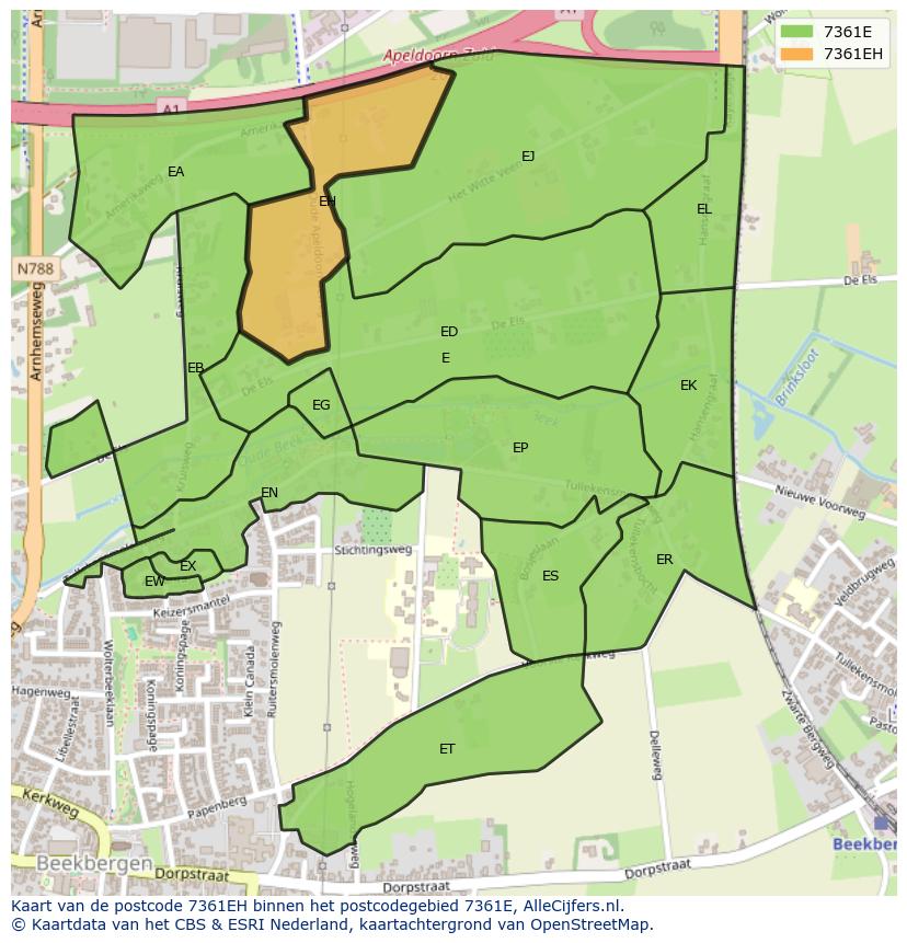 Afbeelding van het postcodegebied 7361 EH op de kaart.