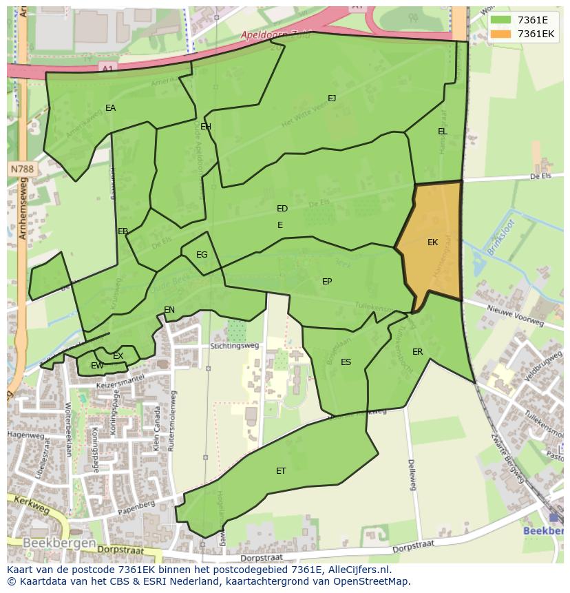Afbeelding van het postcodegebied 7361 EK op de kaart.