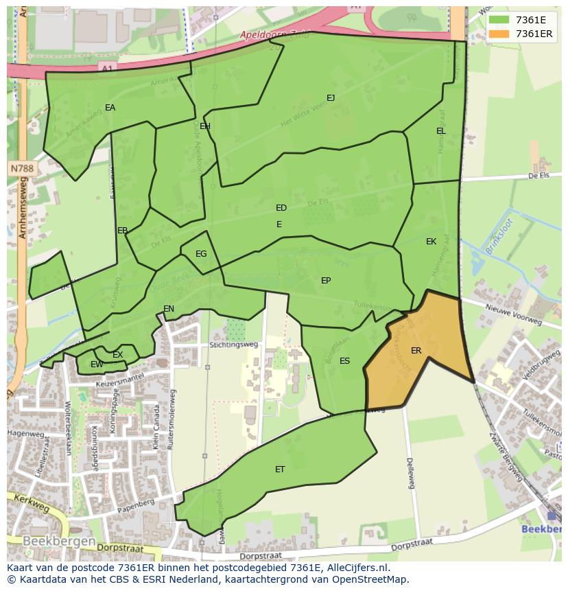 Afbeelding van het postcodegebied 7361 ER op de kaart.