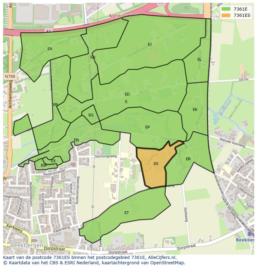 Afbeelding van het postcodegebied 7361 ES op de kaart.