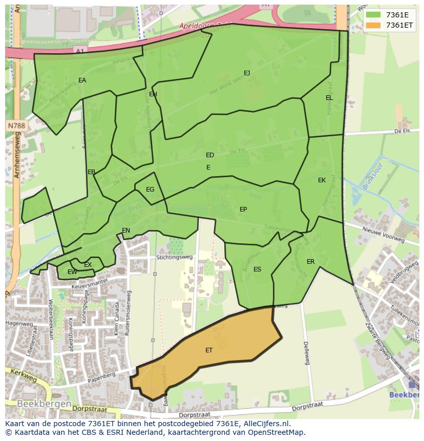 Afbeelding van het postcodegebied 7361 ET op de kaart.