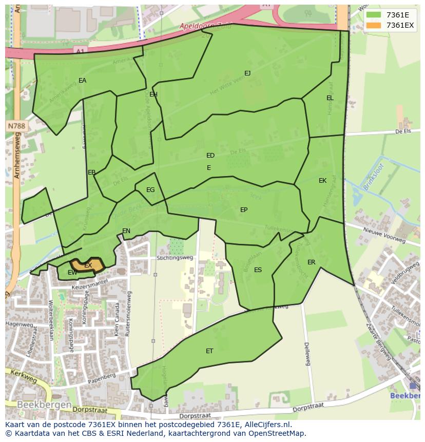 Afbeelding van het postcodegebied 7361 EX op de kaart.