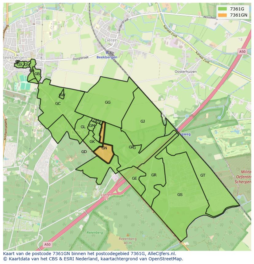 Afbeelding van het postcodegebied 7361 GN op de kaart.