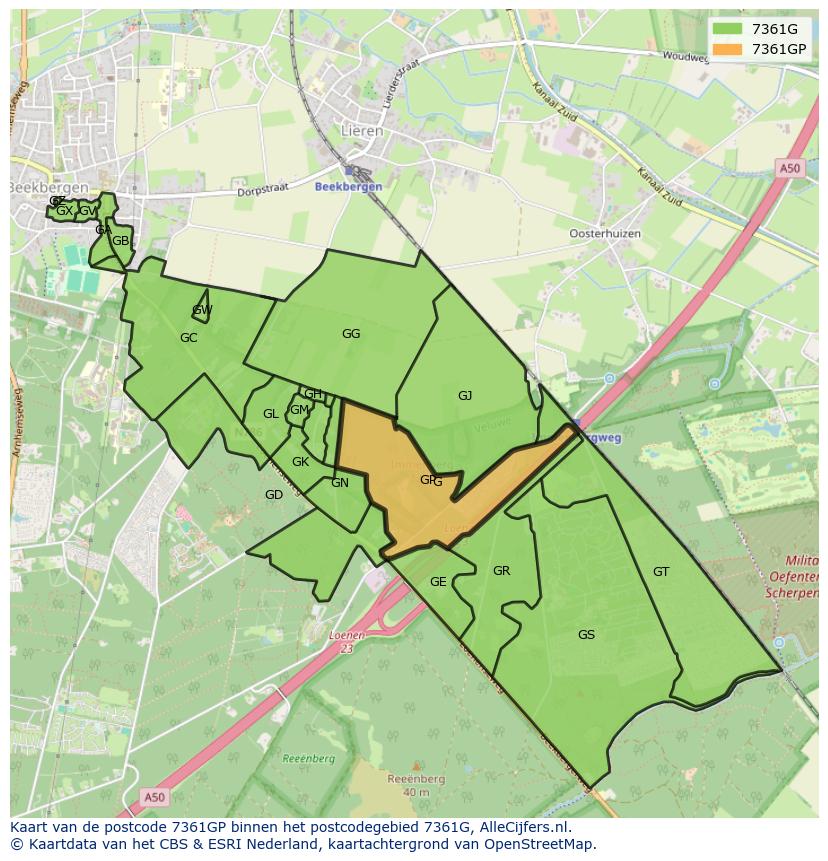 Afbeelding van het postcodegebied 7361 GP op de kaart.