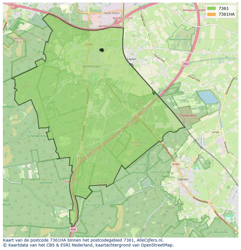 Afbeelding van het postcodegebied 7361 HA op de kaart.