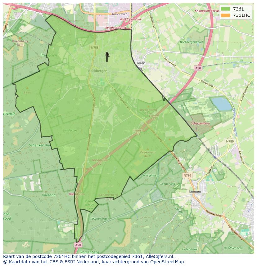 Afbeelding van het postcodegebied 7361 HC op de kaart.