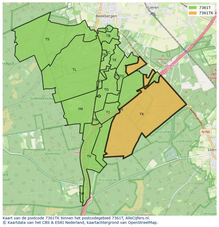 Afbeelding van het postcodegebied 7361 TK op de kaart.
