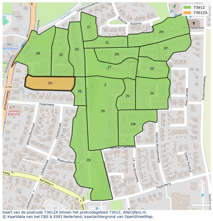 Afbeelding van het postcodegebied 7361 ZA op de kaart.