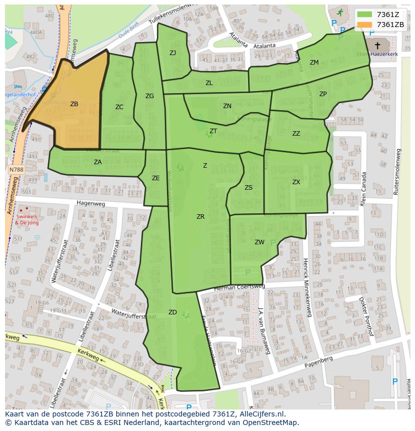 Afbeelding van het postcodegebied 7361 ZB op de kaart.