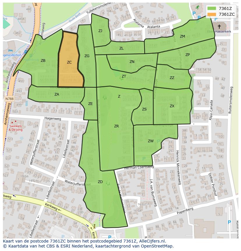 Afbeelding van het postcodegebied 7361 ZC op de kaart.