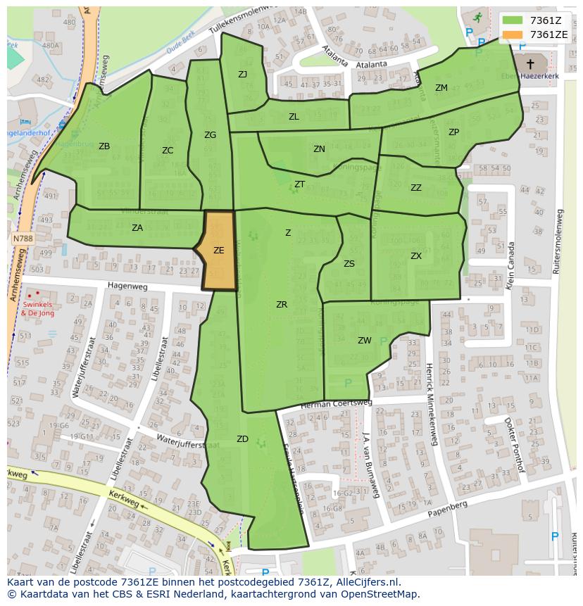 Afbeelding van het postcodegebied 7361 ZE op de kaart.