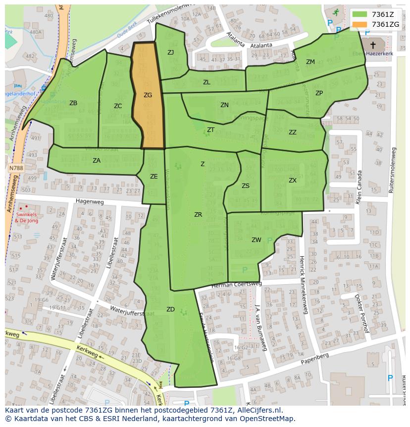 Afbeelding van het postcodegebied 7361 ZG op de kaart.