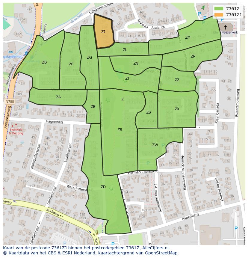 Afbeelding van het postcodegebied 7361 ZJ op de kaart.
