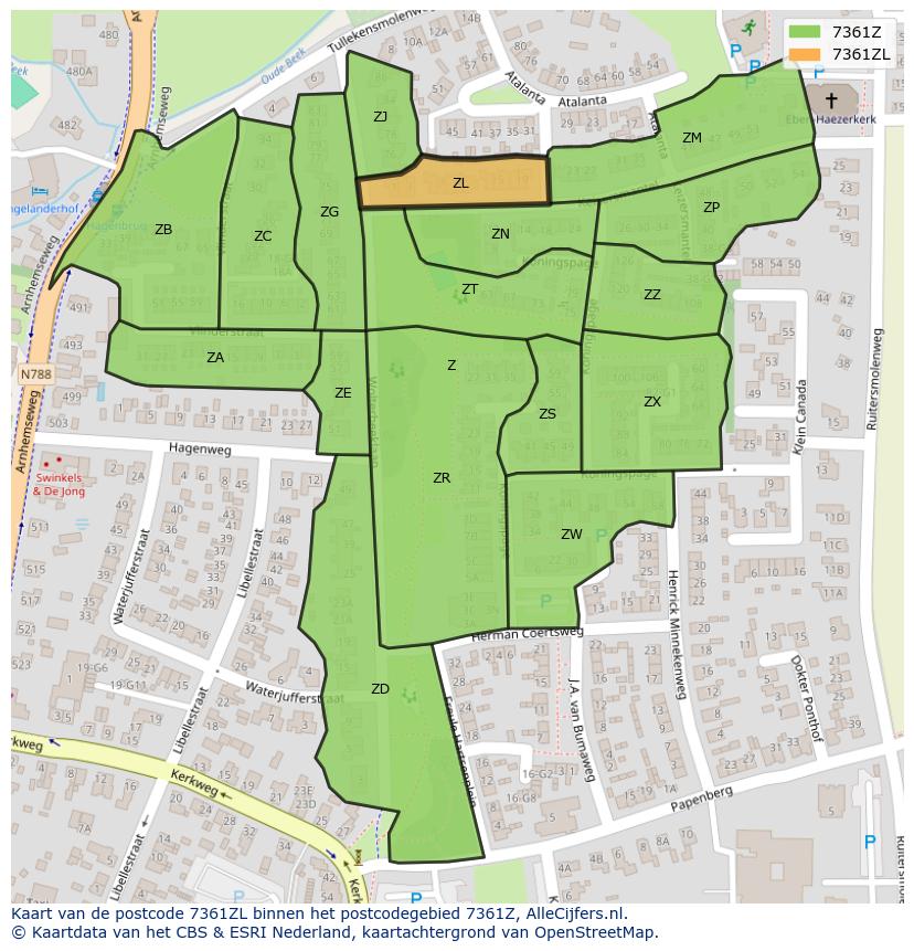 Afbeelding van het postcodegebied 7361 ZL op de kaart.