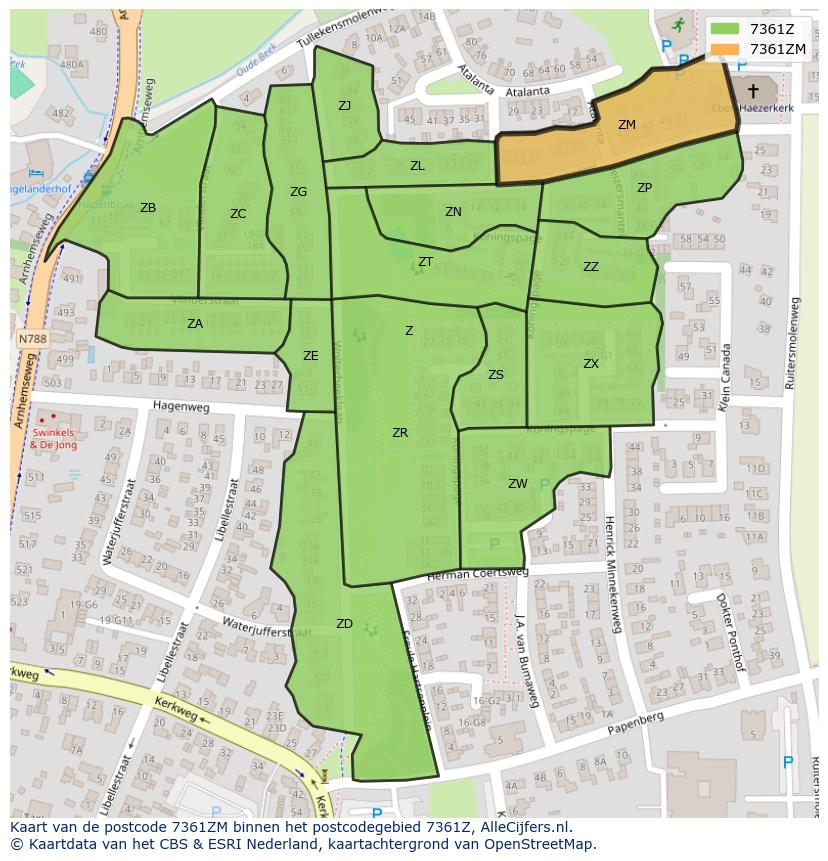Afbeelding van het postcodegebied 7361 ZM op de kaart.