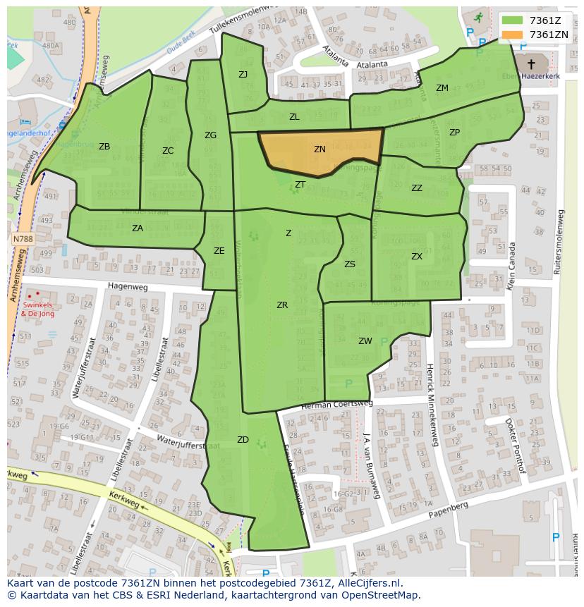 Afbeelding van het postcodegebied 7361 ZN op de kaart.