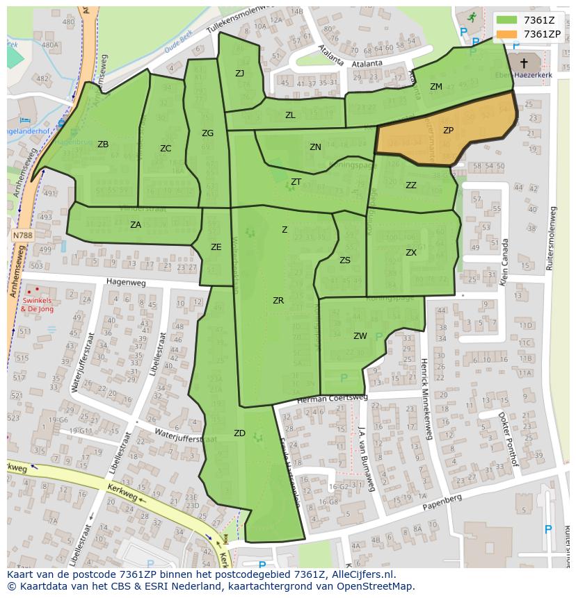 Afbeelding van het postcodegebied 7361 ZP op de kaart.