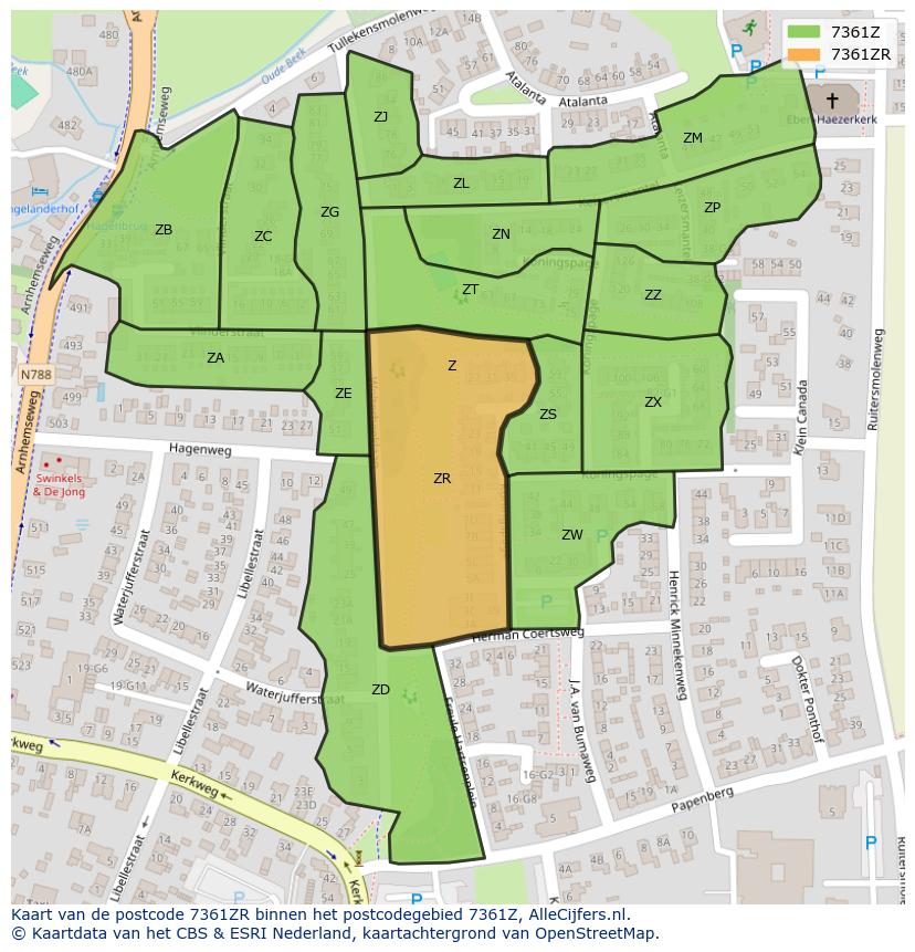 Afbeelding van het postcodegebied 7361 ZR op de kaart.