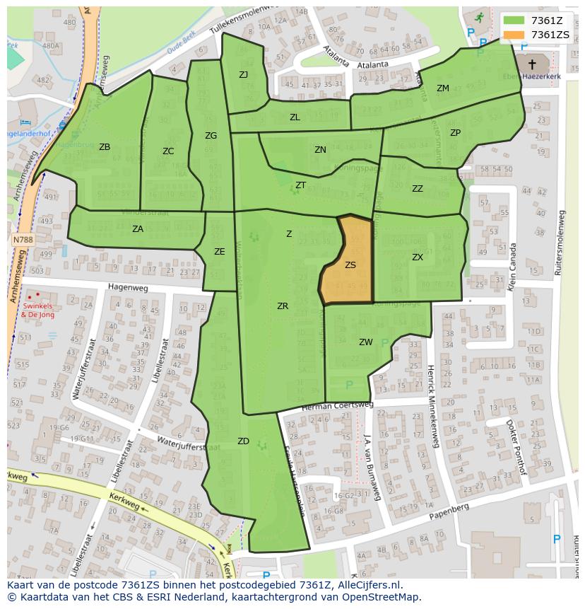 Afbeelding van het postcodegebied 7361 ZS op de kaart.