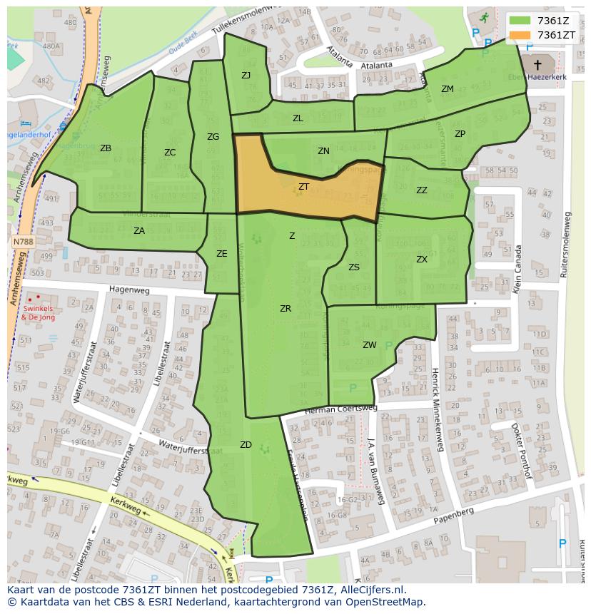 Afbeelding van het postcodegebied 7361 ZT op de kaart.