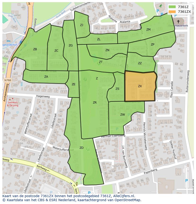 Afbeelding van het postcodegebied 7361 ZX op de kaart.