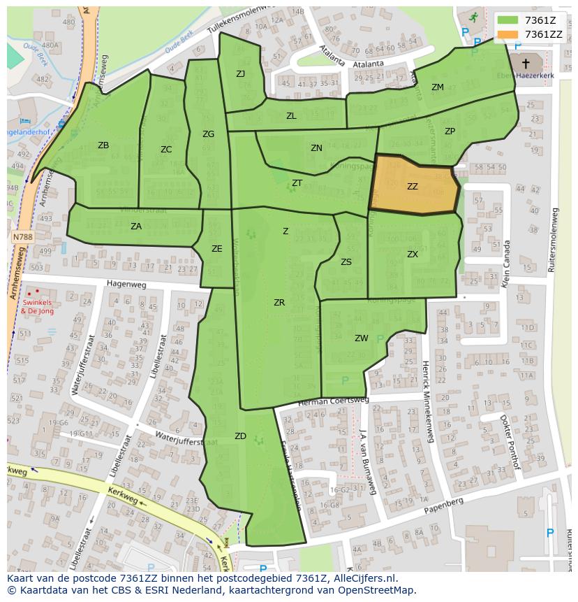 Afbeelding van het postcodegebied 7361 ZZ op de kaart.
