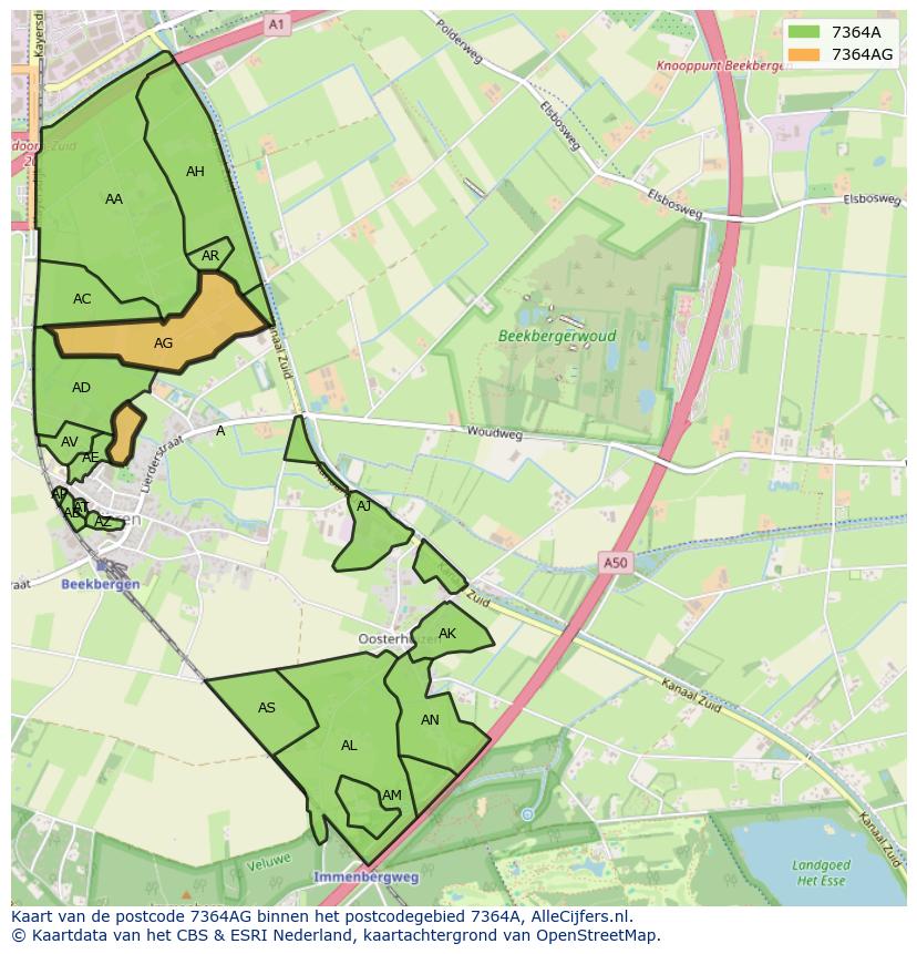 Afbeelding van het postcodegebied 7364 AG op de kaart.