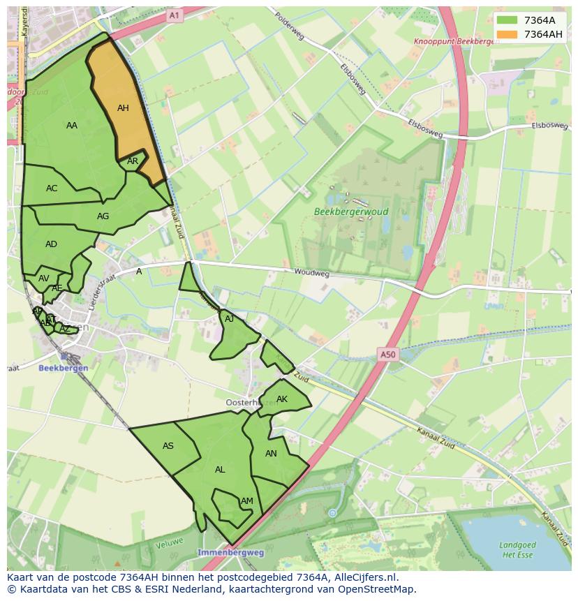 Afbeelding van het postcodegebied 7364 AH op de kaart.