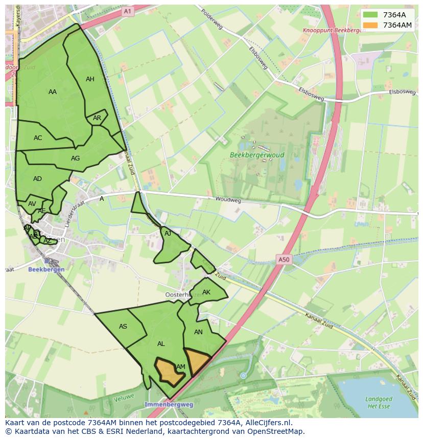 Afbeelding van het postcodegebied 7364 AM op de kaart.