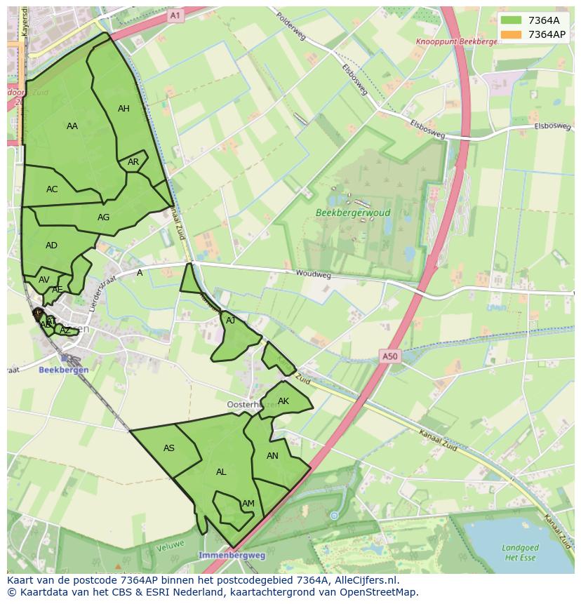 Afbeelding van het postcodegebied 7364 AP op de kaart.