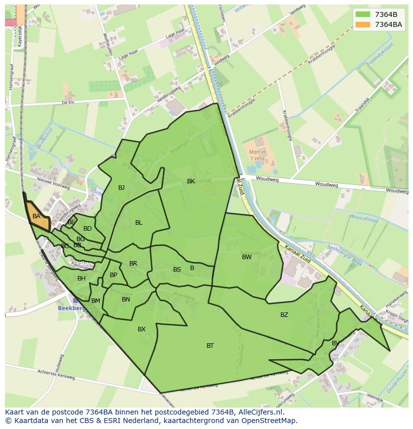 Afbeelding van het postcodegebied 7364 BA op de kaart.
