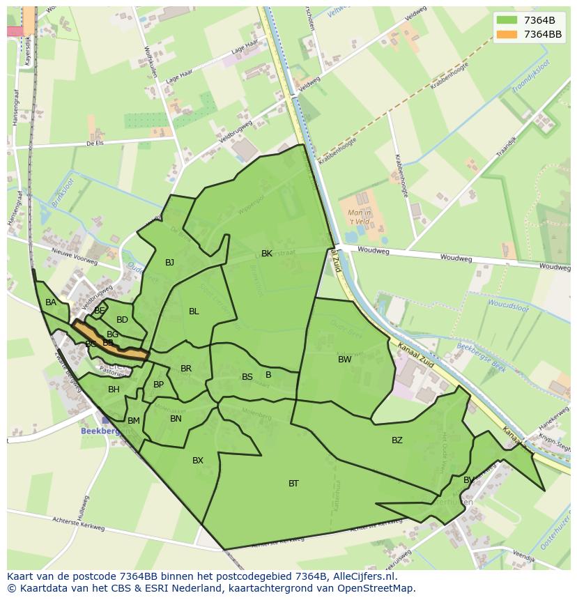 Afbeelding van het postcodegebied 7364 BB op de kaart.