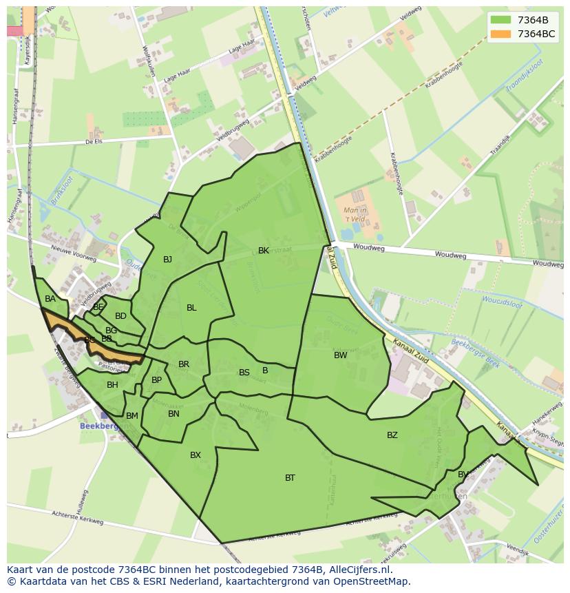 Afbeelding van het postcodegebied 7364 BC op de kaart.