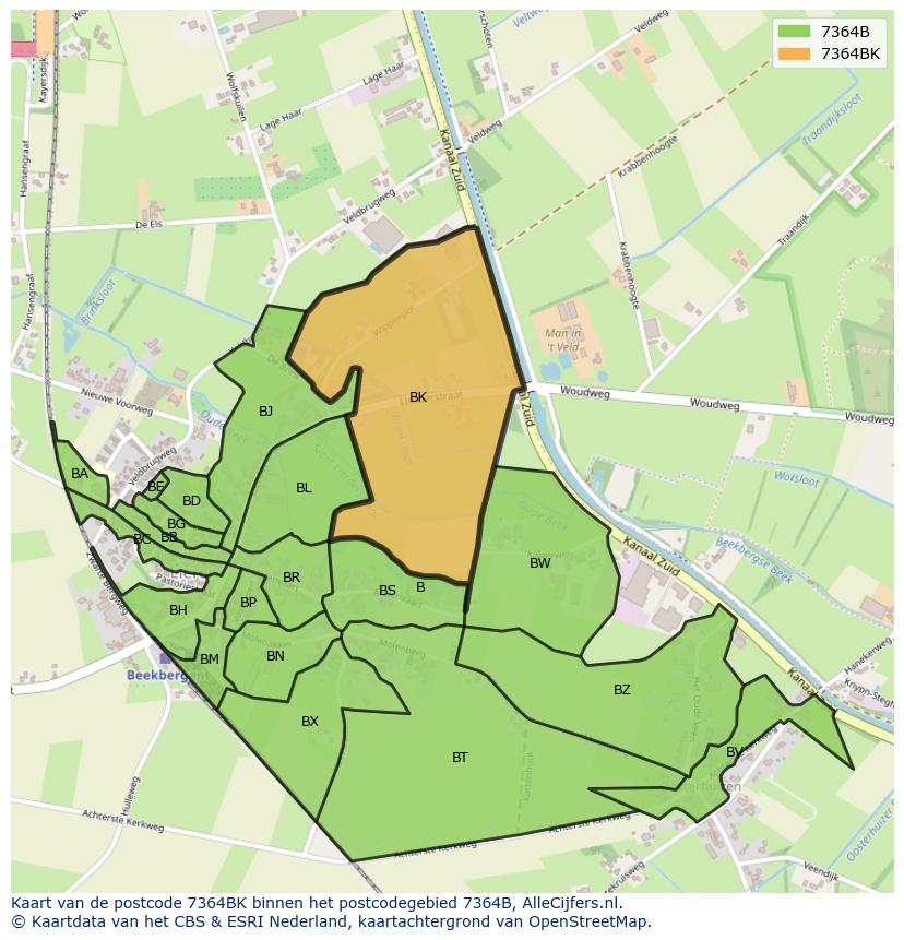 Afbeelding van het postcodegebied 7364 BK op de kaart.