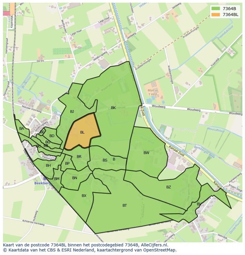 Afbeelding van het postcodegebied 7364 BL op de kaart.