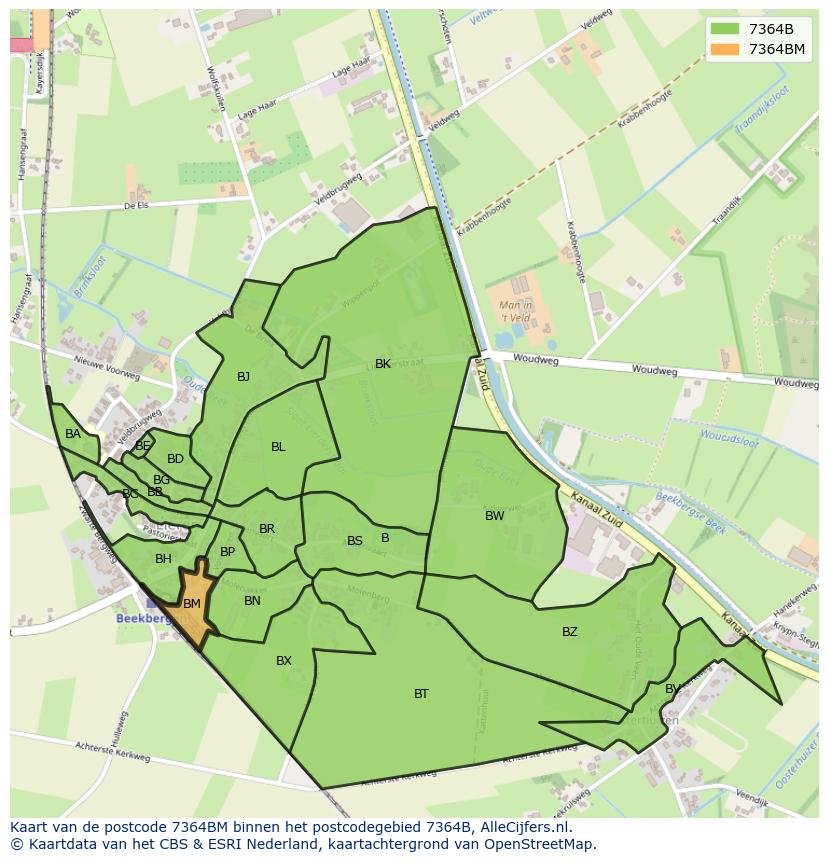 Afbeelding van het postcodegebied 7364 BM op de kaart.