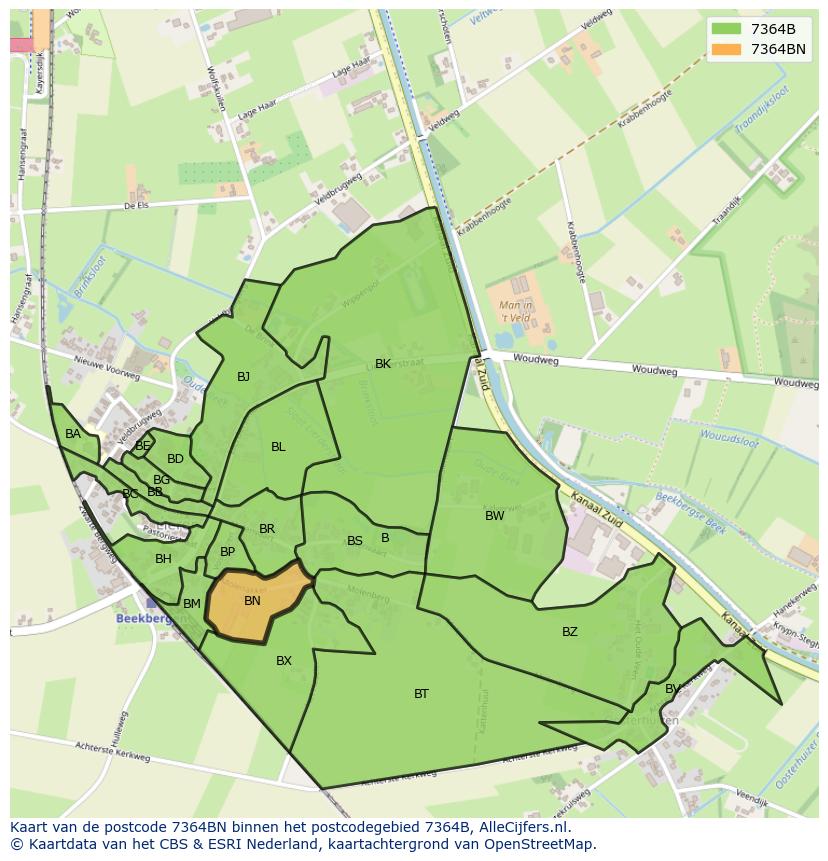Afbeelding van het postcodegebied 7364 BN op de kaart.