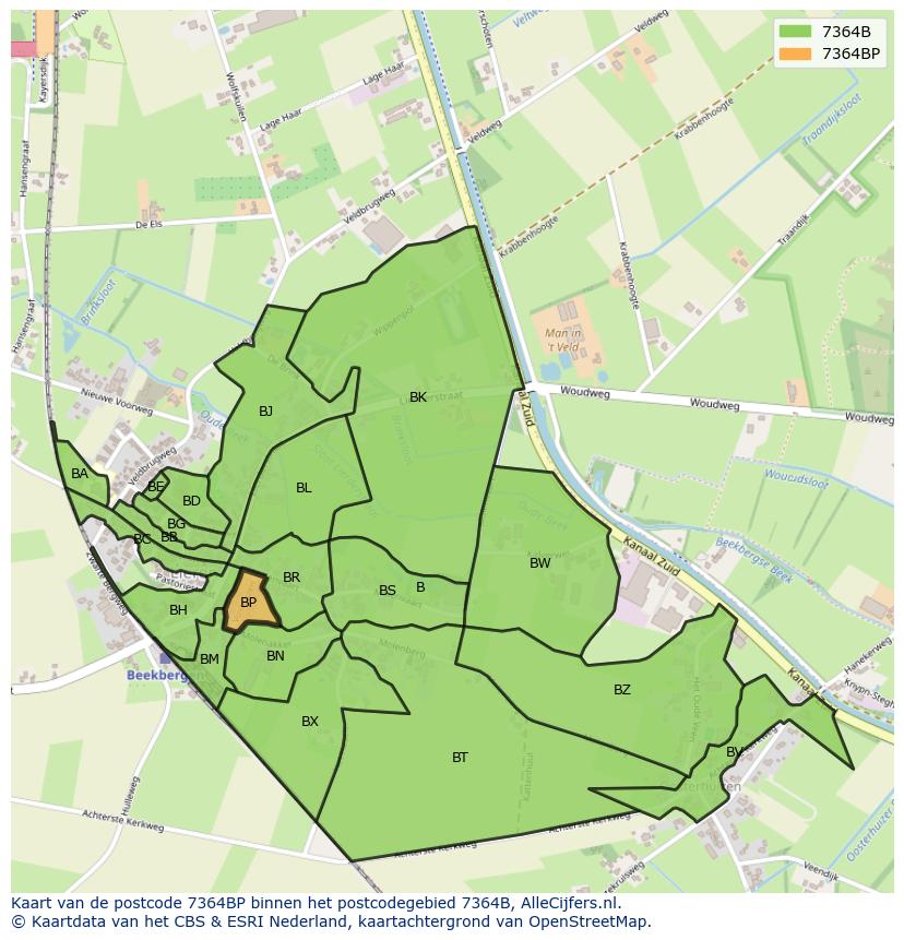 Afbeelding van het postcodegebied 7364 BP op de kaart.