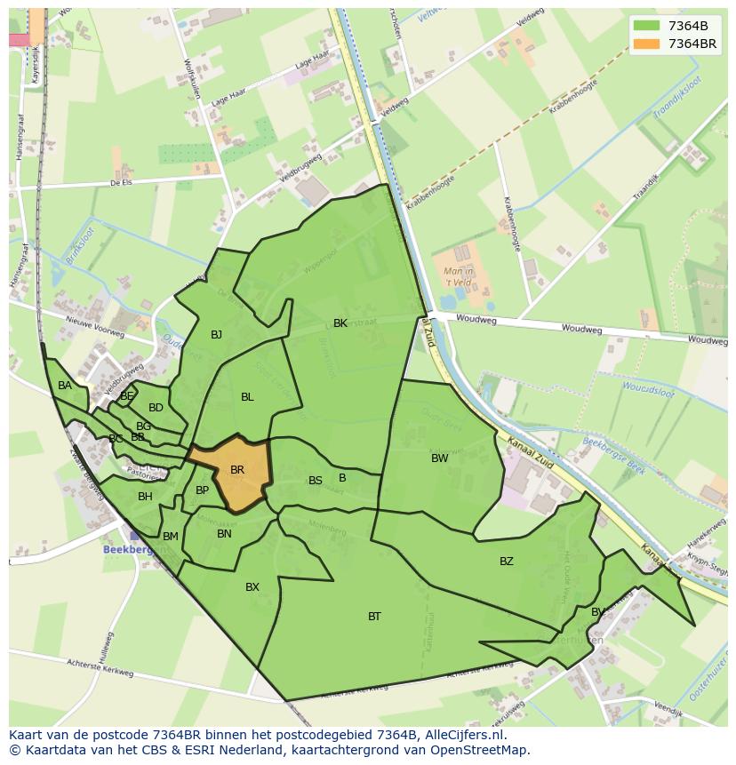 Afbeelding van het postcodegebied 7364 BR op de kaart.