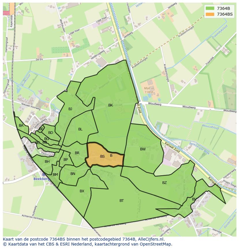 Afbeelding van het postcodegebied 7364 BS op de kaart.