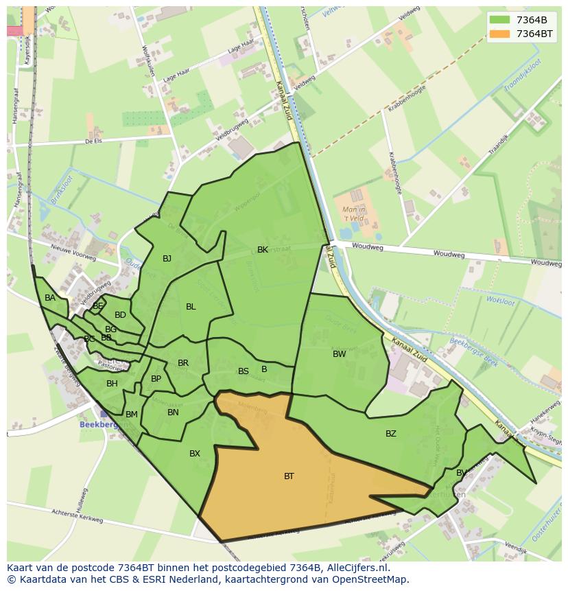 Afbeelding van het postcodegebied 7364 BT op de kaart.