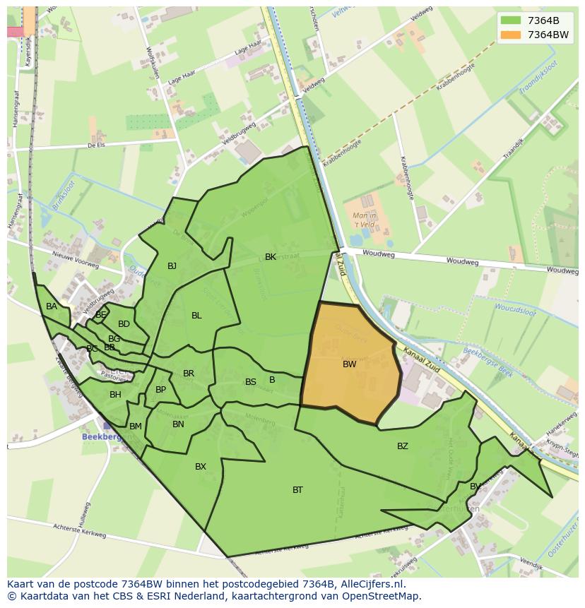 Afbeelding van het postcodegebied 7364 BW op de kaart.