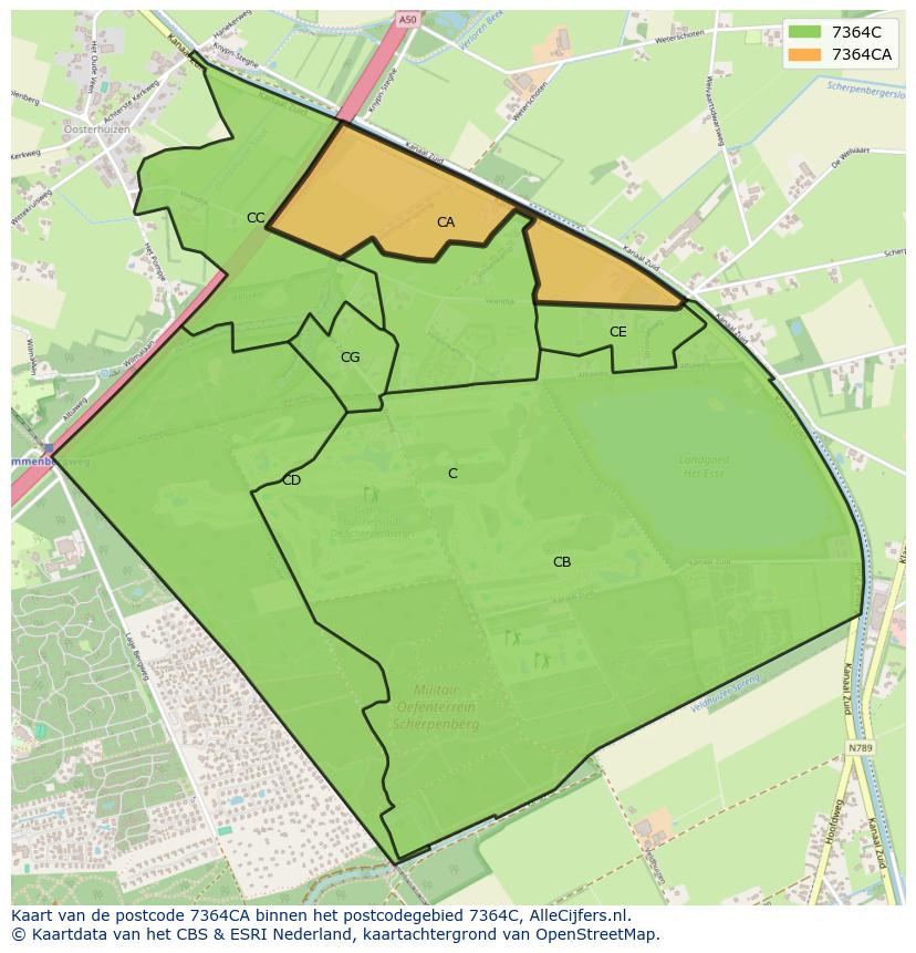 Afbeelding van het postcodegebied 7364 CA op de kaart.