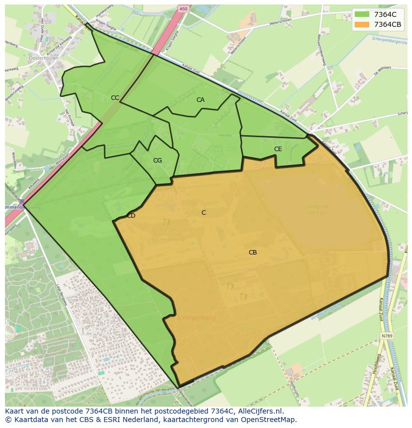 Afbeelding van het postcodegebied 7364 CB op de kaart.