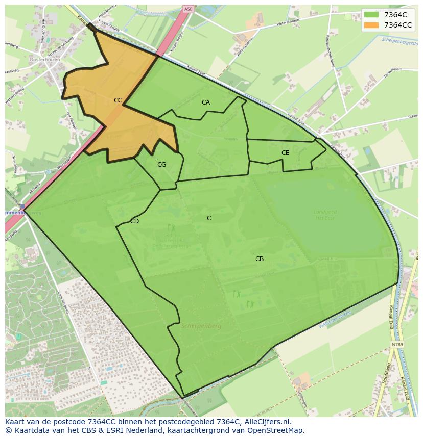 Afbeelding van het postcodegebied 7364 CC op de kaart.