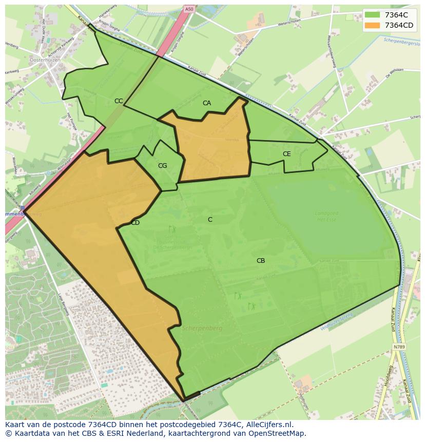 Afbeelding van het postcodegebied 7364 CD op de kaart.