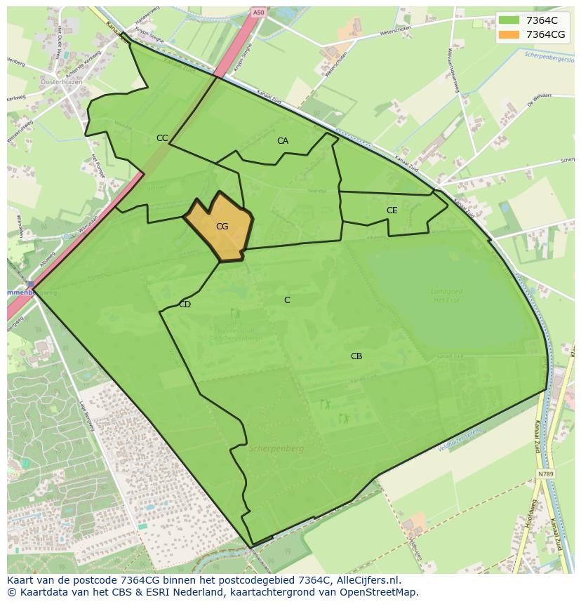 Afbeelding van het postcodegebied 7364 CG op de kaart.